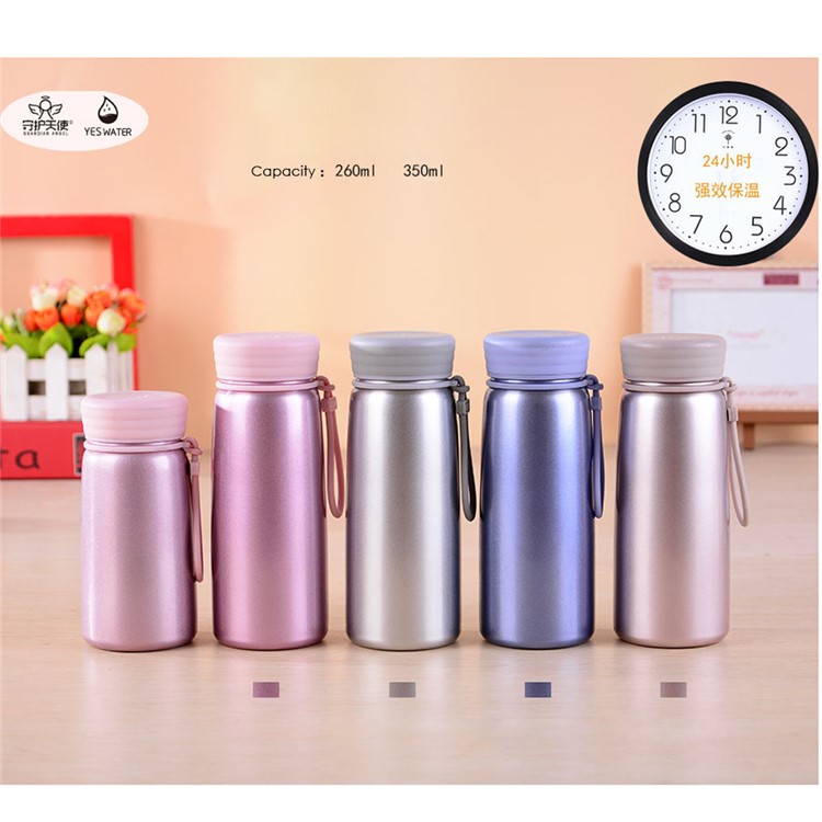 Fashion 304 Stainless Steel Vacuum Water Bottle with Silicone Hand Strap - 300ml / Gold Color-5