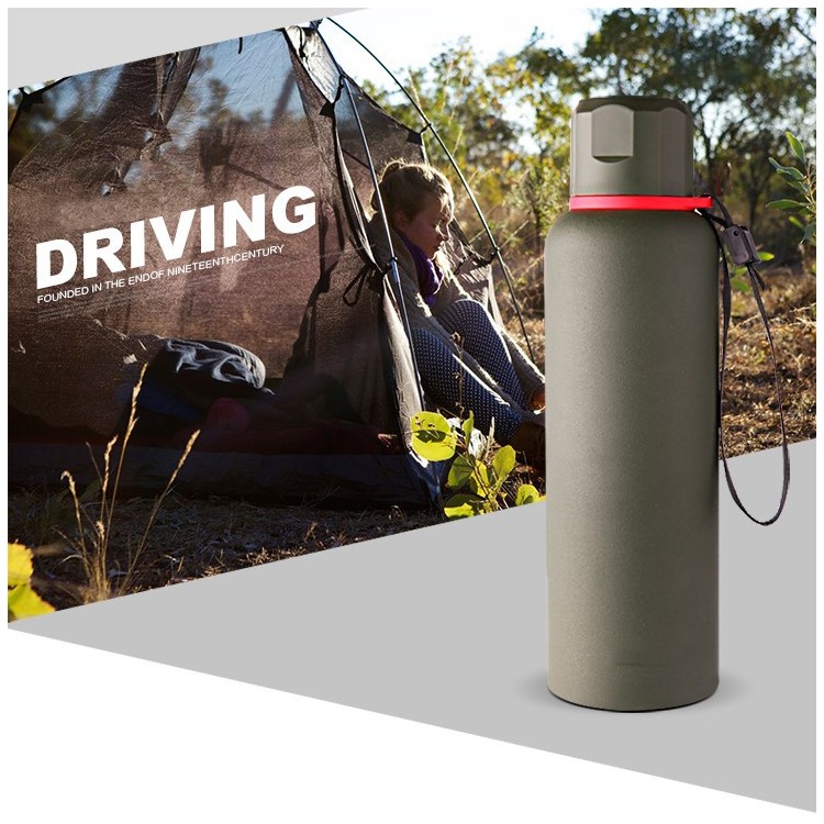 Leakproof Vacuum Insulated Thermos Bottle 550ML Beverage Bottle with Strap for Outdoors Cycling, Running etc. - Green-1
