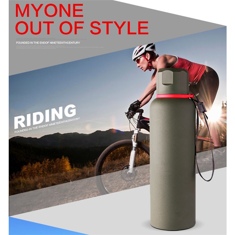 Leakproof Vacuum Insulated Thermos Bottle 550ML Beverage Bottle with Strap for Outdoors Cycling, Running etc. - Green-8
