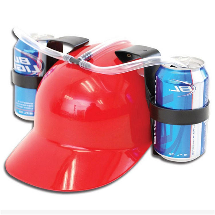 Creative Beverage Helmet Drinking Beer Cola Coke Soda Miner Hat Lazy Lounged Straw Cap - Red-1