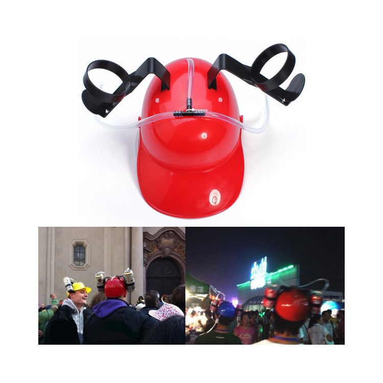 Creative Beverage Helmet Drinking Beer Cola Coke Soda Miner Hat Lazy Lounged Straw Cap - Red-10