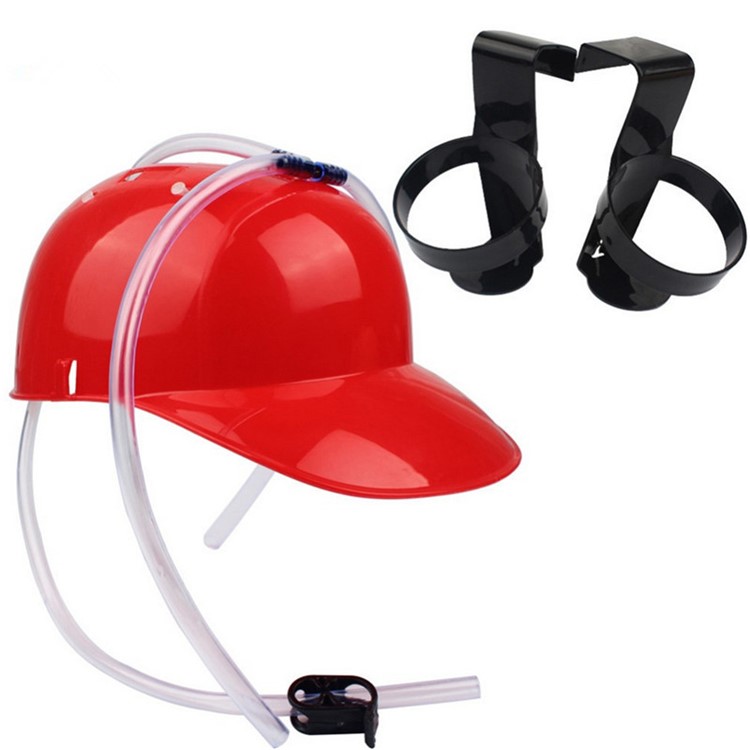 Creative Beverage Helmet Drinking Beer Cola Coke Soda Miner Hat Lazy Lounged Straw Cap - Red-2