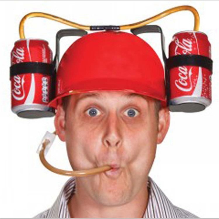 Creative Beverage Helmet Drinking Beer Cola Coke Soda Miner Hat Lazy Lounged Straw Cap - Red-3