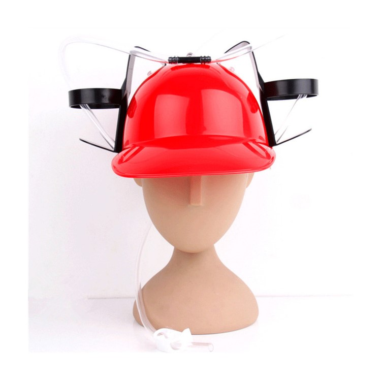 Creative Beverage Helmet Drinking Beer Cola Coke Soda Miner Hat Lazy Lounged Straw Cap - Red-4