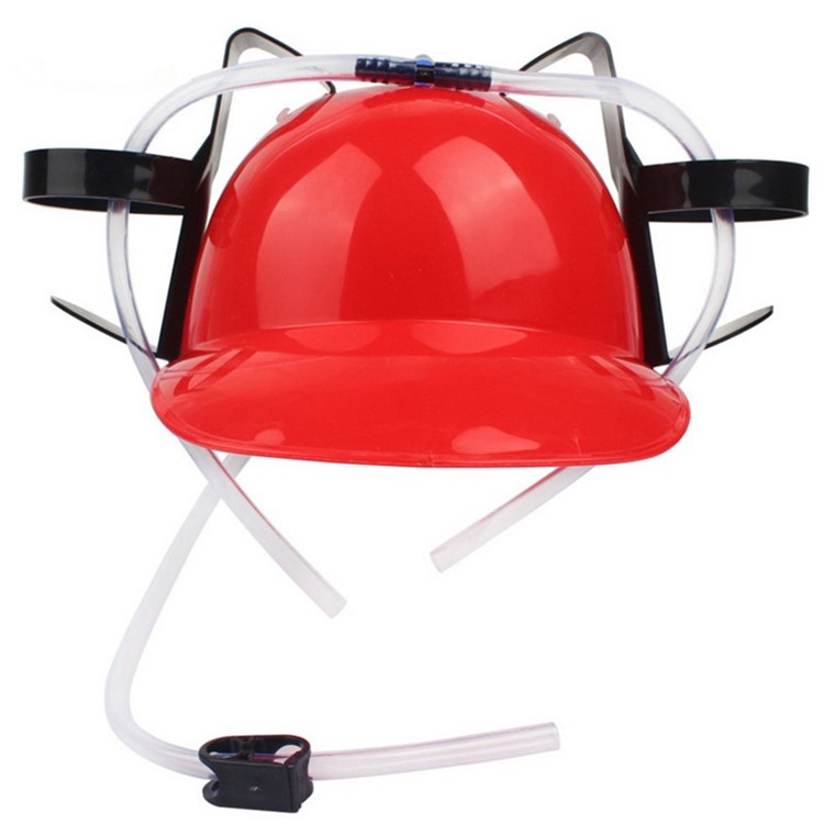 Creative Beverage Helmet Drinking Beer Cola Coke Soda Miner Hat Lazy Lounged Straw Cap - Red-5