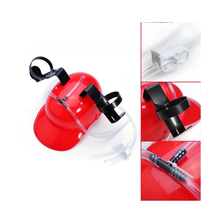 Creative Beverage Helmet Drinking Beer Cola Coke Soda Miner Hat Lazy Lounged Straw Cap - Red-7