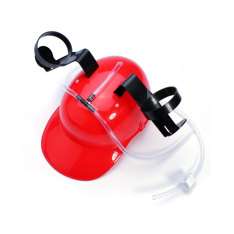 Creative Beverage Helmet Drinking Beer Cola Coke Soda Miner Hat Lazy Lounged Straw Cap - Red-8