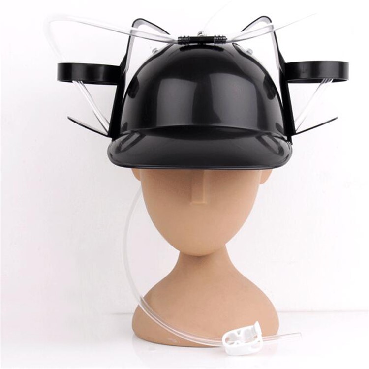 Creative Beverage Helmet Beer and Soda Drinking Helmet Lazy Lounged Straw Cap Party Hat - Black-1