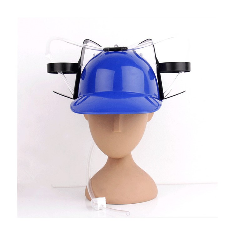 Creative Drinking Beer Cola Coke Soda Miner Hat Lazy Lounged Straw Cap Beverage Helmet - Blue-1