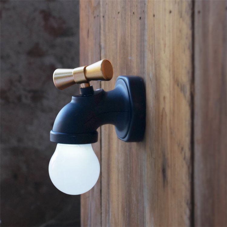 Novelty Faucet Shape Voice Control Night Light USB Rechargeable Antique Tap LED Wall Light - Black-1