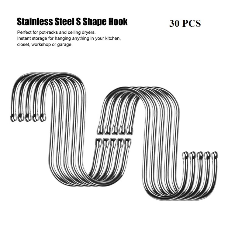 30Pcs/Set S Shaped Hanging Hooks Stainless Steel Hangers for Kitchen Bathroom-6