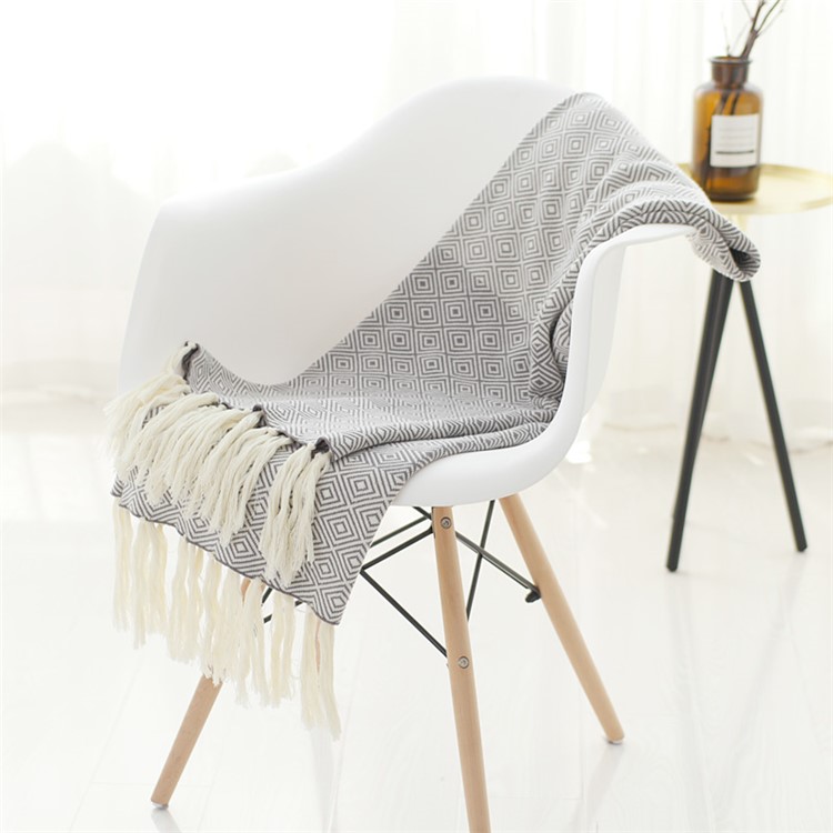 Knitted Cotton Zigzag Moulding Tassels Throw Blanket Bedspreads Bedroom Decor Blanket - Grey-1