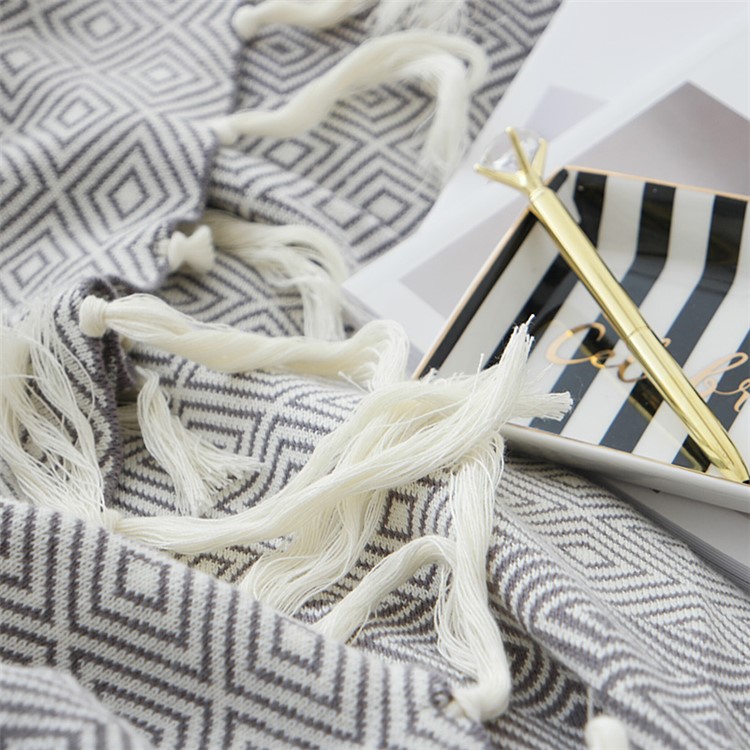 Knitted Cotton Zigzag Moulding Tassels Throw Blanket Bedspreads Bedroom Decor Blanket - Grey-10