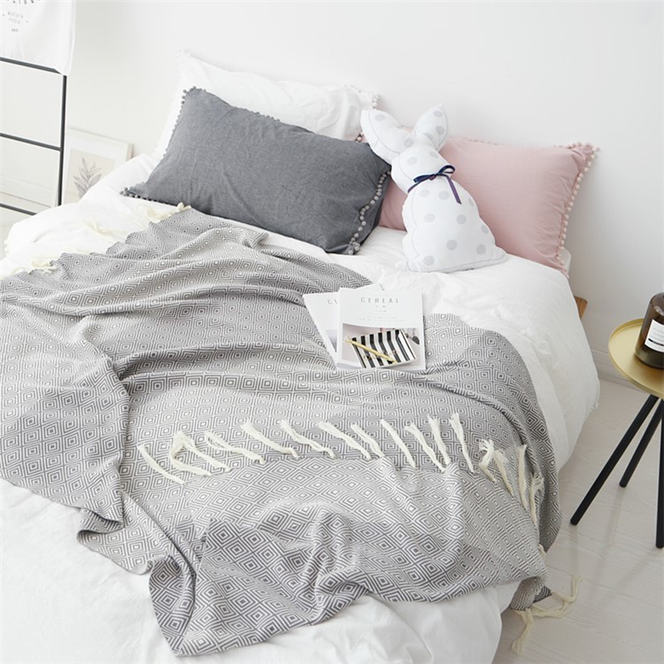 Knitted Cotton Zigzag Moulding Tassels Throw Blanket Bedspreads Bedroom Decor Blanket - Grey-11