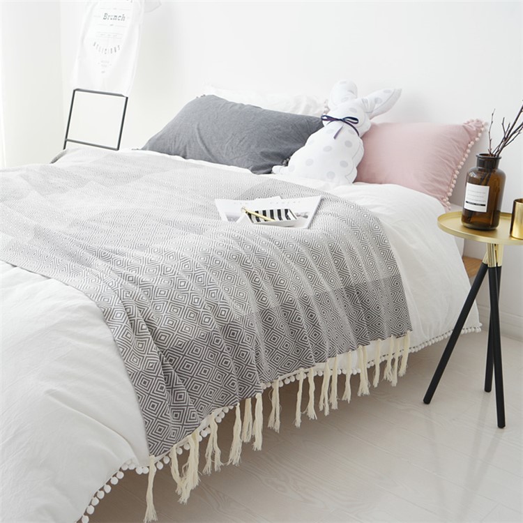 Knitted Cotton Zigzag Moulding Tassels Throw Blanket Bedspreads Bedroom Decor Blanket - Grey-12