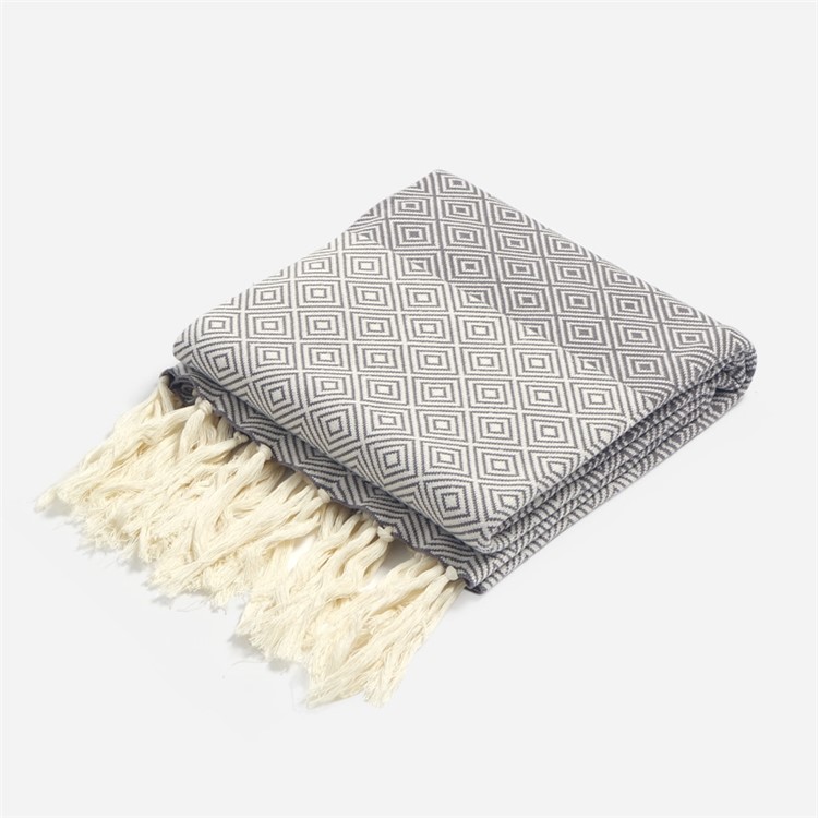 Knitted Cotton Zigzag Moulding Tassels Throw Blanket Bedspreads Bedroom Decor Blanket - Grey-2