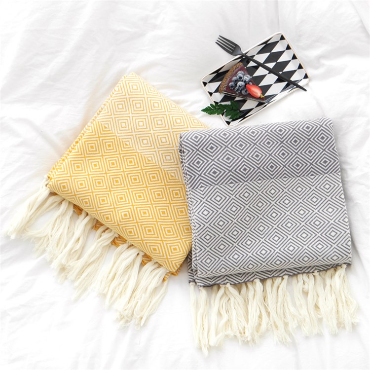 Knitted Cotton Zigzag Moulding Tassels Throw Blanket Bedspreads Bedroom Decor Blanket - Grey-3