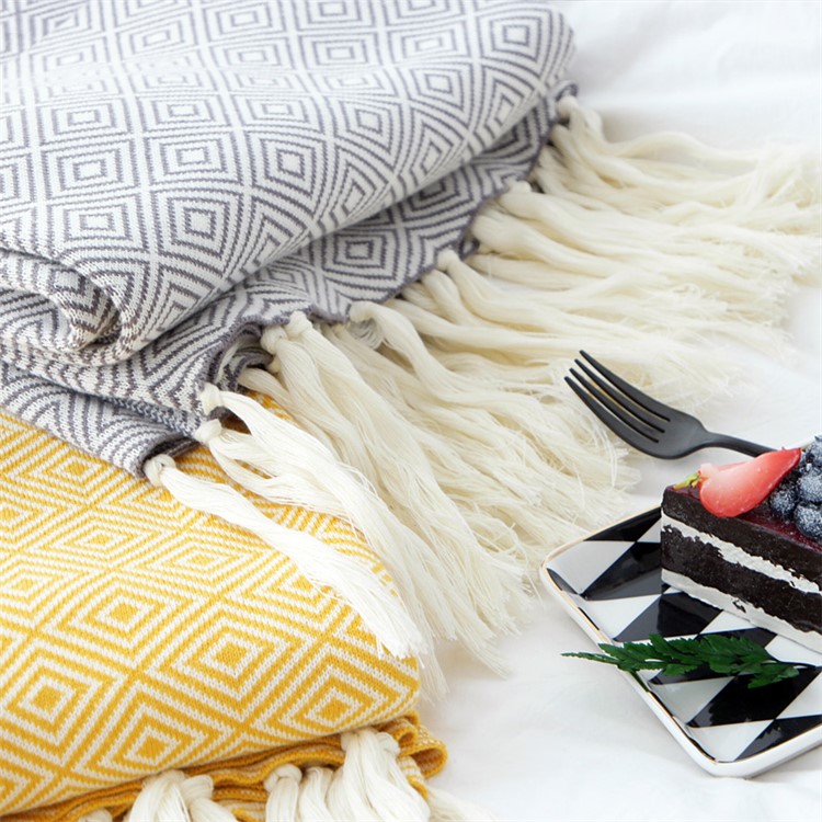 Knitted Cotton Zigzag Moulding Tassels Throw Blanket Bedspreads Bedroom Decor Blanket - Grey-5