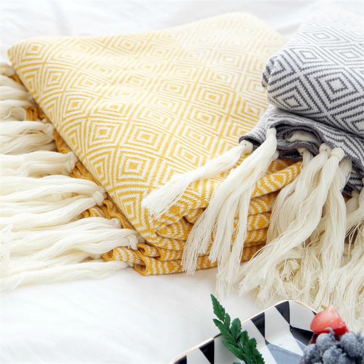 Knitted Cotton Zigzag Moulding Tassels Throw Blanket Bedspreads Bedroom Decor Blanket - Grey-6