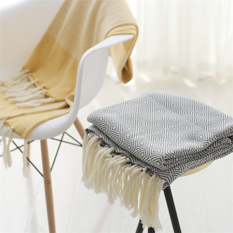 Knitted Cotton Zigzag Moulding Tassels Throw Blanket Bedspreads Bedroom Decor Blanket - Grey-7