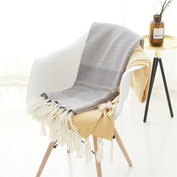 Knitted Cotton Zigzag Moulding Tassels Throw Blanket Bedspreads Bedroom Decor Blanket - Grey-8