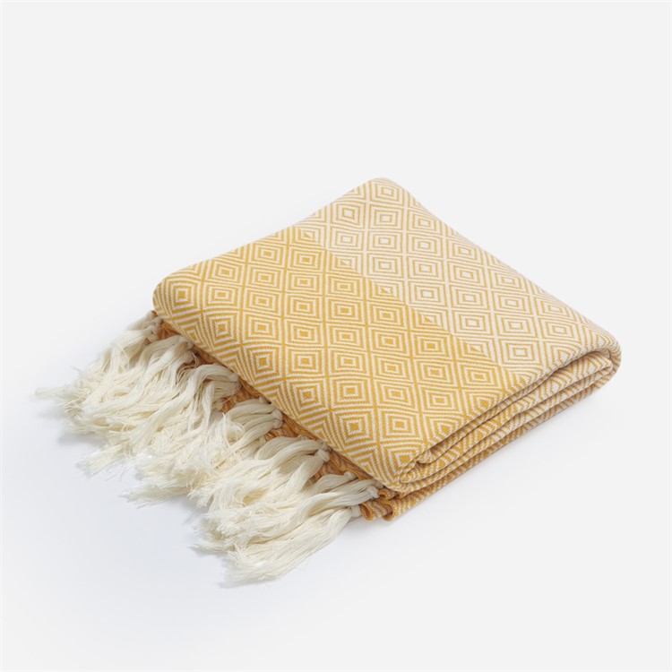 Knitted Cotton Zigzag Moulding Tassels Throw Blanket Bedspreads Sofa Decor Blanket - Yellow-2