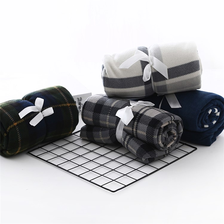 Soft Flannel Polar Fleece Blanket Sofa Warm Blanket, Size: 135 x 80cm - Grey and White Grid Pattern-8