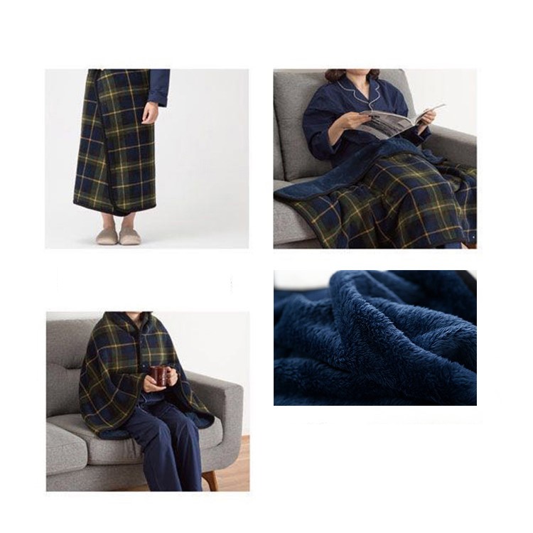 Soft Polar Fleece Flannel Blanket Warm Sofa Blanket for Home Office, Size: 135 x 80cm - Blue and Green Grid Pattern-2