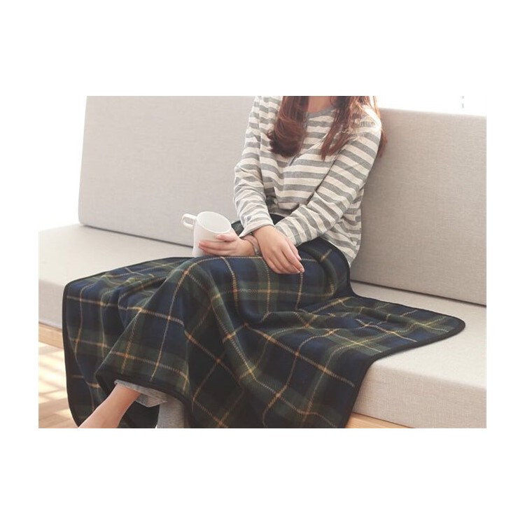 Soft Polar Fleece Flannel Blanket Warm Sofa Blanket for Home Office, Size: 135 x 80cm - Blue and Green Grid Pattern-5