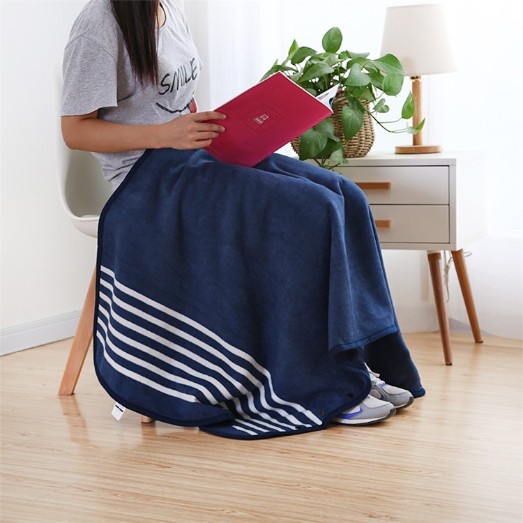 Home Office Sofa Warm Blanket Soft Flannel Polar Fleece Blanket, Size: 135 x 80cm - Dark Blue Stripe Pattern-5