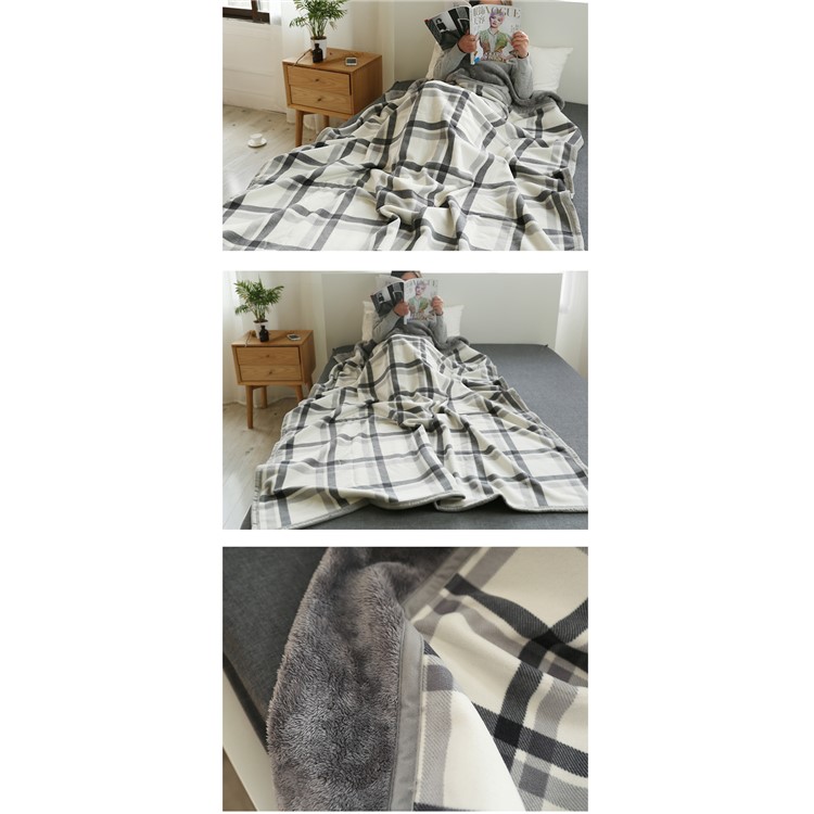 Super Soft Flannel Polar Fleece Blanket Sofa Bed Warm Throw Blanket, Size: 140 x 190cm - Grey and White Grid Pattern-10