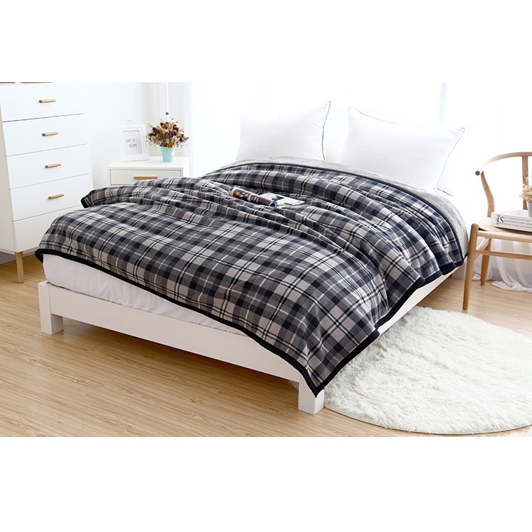 Super Soft Flannel Polar Fleece Blanket Sofa Bed Warm Throw Blanket, Size: 140 x 190cm - Grey and White Grid Pattern-15