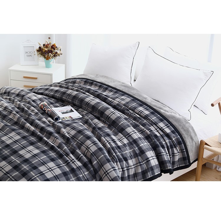Super Soft Flannel Polar Fleece Blanket Sofa Bed Warm Throw Blanket, Size: 140 x 190cm - Grey and White Grid Pattern-6