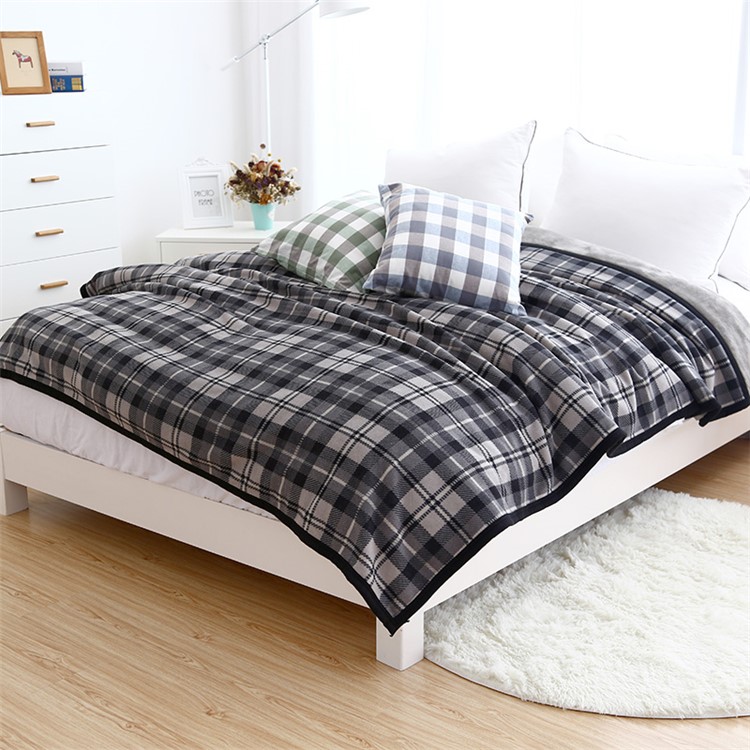 Super Soft Flannel Polar Fleece Blanket Sofa Bed Warm Throw Blanket, Size: 140 x 190cm - Grey and White Grid Pattern-7