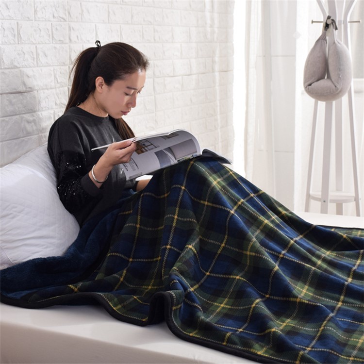 Super Soft Flannel Polar Fleece Blanket Warm Home Office Blanket, Size: 140 x 190cm - Green and Blue Grid Pattern-1