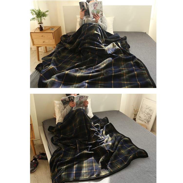 Super Soft Flannel Polar Fleece Blanket Warm Home Office Blanket, Size: 140 x 190cm - Green and Blue Grid Pattern-8