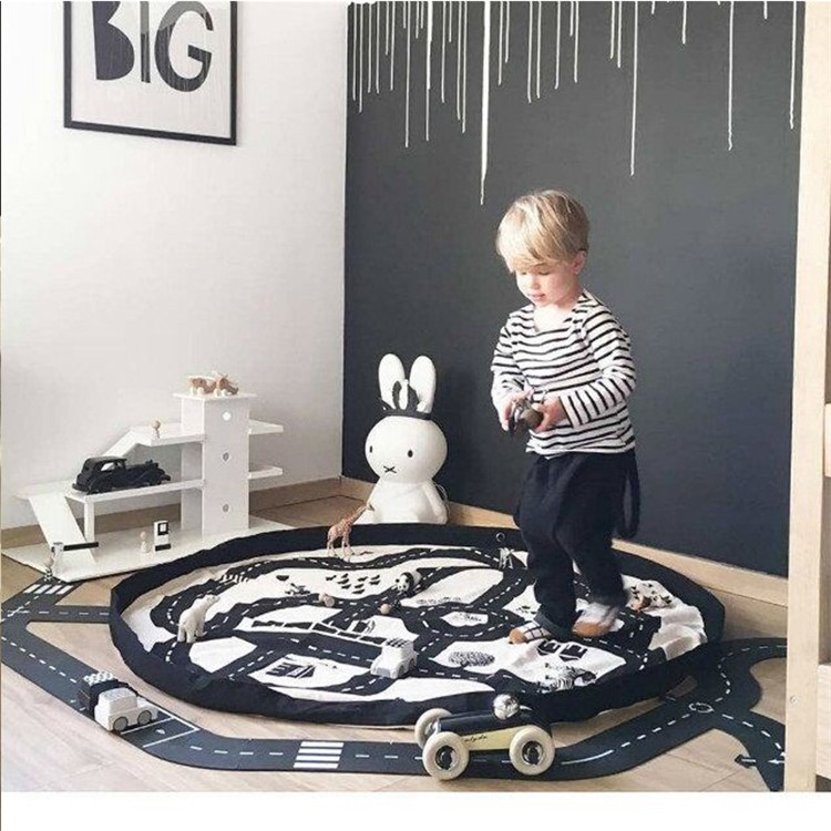 Kids Roadmap Play Round Mat Cotton Canvas Toy Organizer Storage Bag, Size: 140cm-10