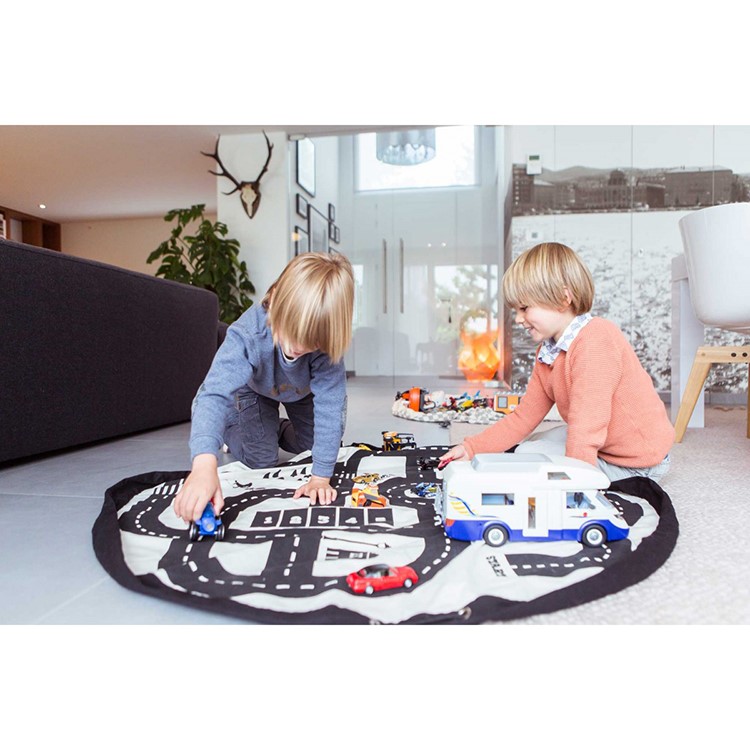 Kids Roadmap Play Round Mat Cotton Canvas Toy Organizer Storage Bag, Size: 140cm-11