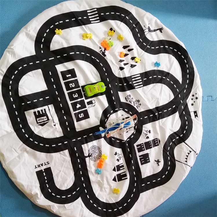 Kids Roadmap Play Round Mat Cotton Canvas Toy Organizer Storage Bag, Size: 140cm-12