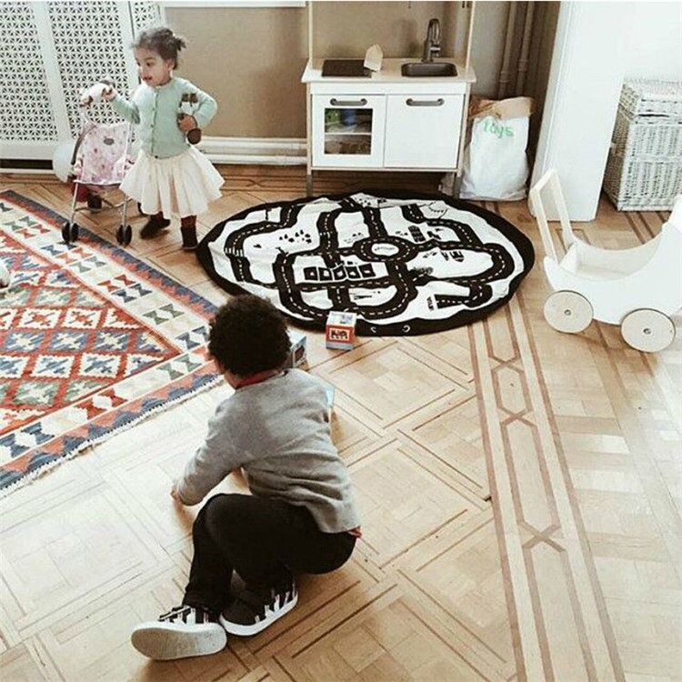 Kids Roadmap Play Round Mat Cotton Canvas Toy Organizer Storage Bag, Size: 140cm-13