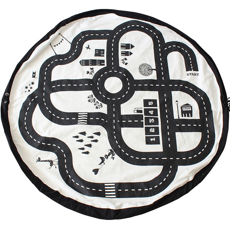 Kids Roadmap Play Round Mat Cotton Canvas Toy Organizer Storage Bag, Size: 140cm-15