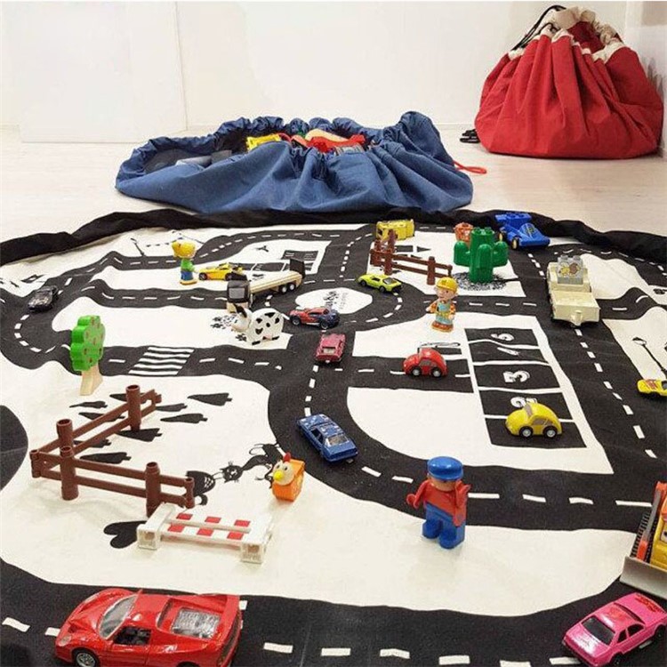 Kids Roadmap Play Round Mat Cotton Canvas Toy Organizer Storage Bag, Size: 140cm-2