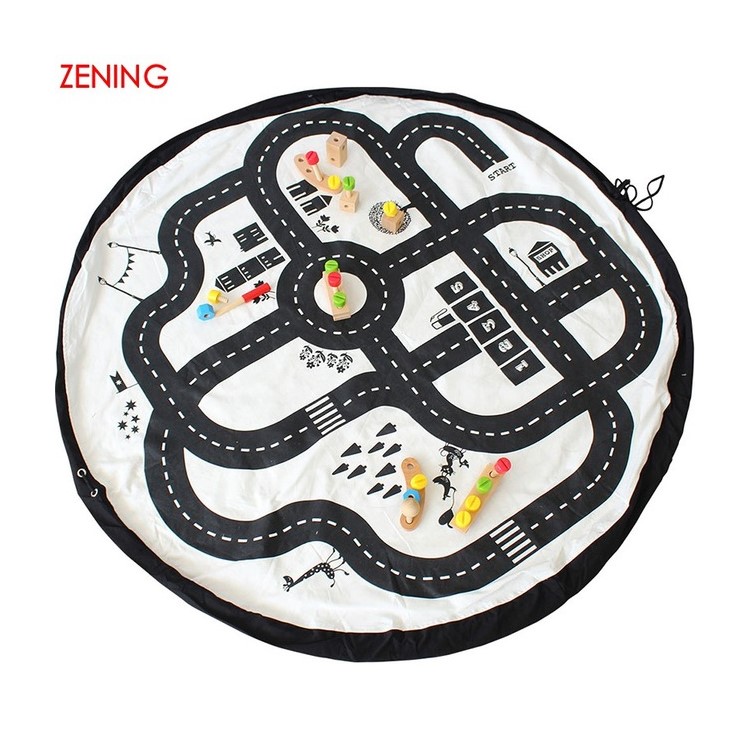 Kids Roadmap Play Round Mat Cotton Canvas Toy Organizer Storage Bag, Size: 140cm-4