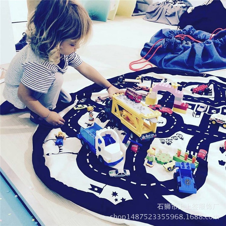 Kids Roadmap Play Round Mat Cotton Canvas Toy Organizer Storage Bag, Size: 140cm-6