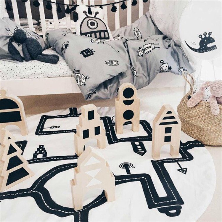 Kids Roadmap Play Round Mat Cotton Canvas Toy Organizer Storage Bag, Size: 140cm-7