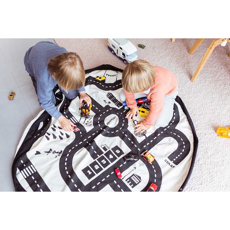 Kids Roadmap Play Round Mat Cotton Canvas Toy Organizer Storage Bag, Size: 140cm-8