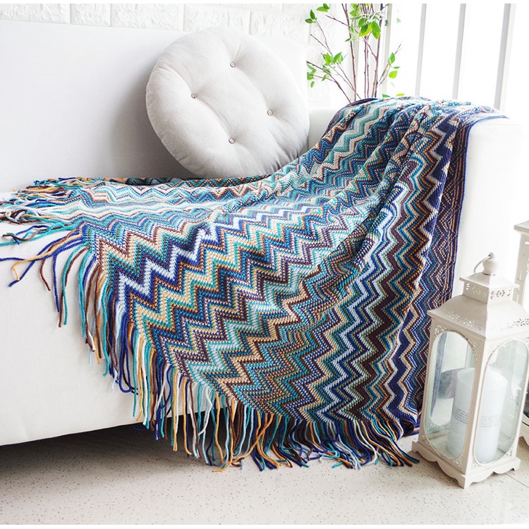Bohemia Style Warm Thick Chair Slipcover Cotton Sofa Thread Blanket, Size: 130 x 160cm - Blue-2