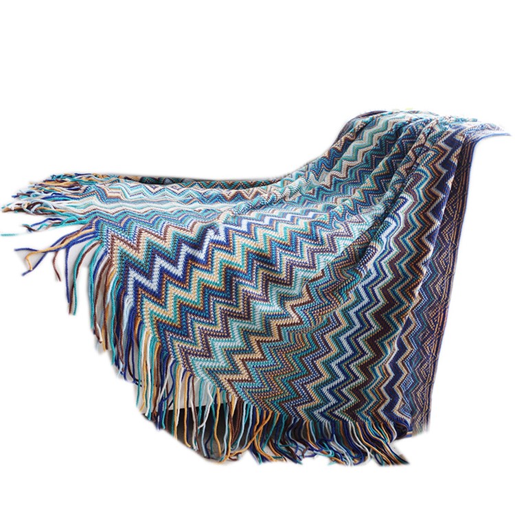 Bohemia Style Warm Thick Chair Slipcover Cotton Sofa Thread Blanket, Size: 130 x 160cm - Blue-5