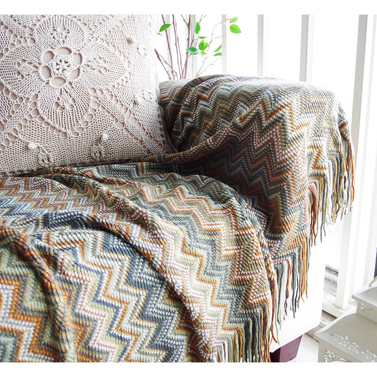 Bohemia Style Chair Slipcover Cotton Sofa Thread Blanket, Size: 130 x 160cm - Beige-3