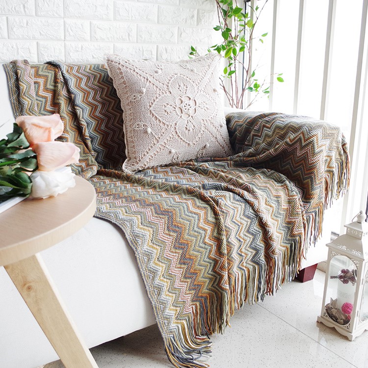 Bohemia Style Chair Slipcover Cotton Sofa Thread Blanket, Size: 130 x 160cm - Beige-5